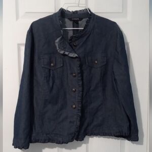 Stylish Blue Denim Jacket with Ruffle Detail